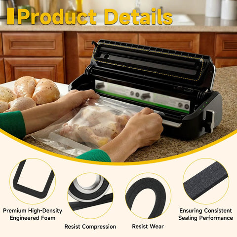 LEYURISE 2-Pcs vacuum sealer gasket set, black foam, compatible with FoodSaver FM2000/FM2010/FM2100/FM3600 series.