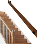 Top Tier Solid Wood Stair Handrail, Non Slip Indoor Hallway Safety Railing With Heavy Duty Iron Brackets And Full Mounting Kit, No Sweat Wall Grip Support Bar For Home Loft Or Senior Living 17 Ft Long mounted on stairs.