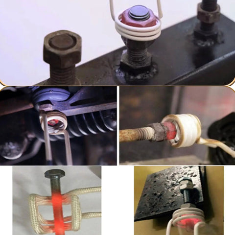 Garage Ready Magnetic Induction Heater Kit 1500W Handheld Flameless Bolt Extractor heating bolts and nuts in various applications.
