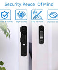 Beefy 4 Inch Heavy Duty Barn Door Lock Latch installed on door showing matte black stainless steel, for indoor and outdoor use.