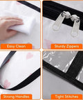 Super Roomy Clear Zippered Storage Bags With Heavy Duty Handles And Full Transparent Panels for easy cleaning and sturdy zippers.