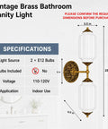 govahb 2-Light Hardwired Wall Sconces, Vintage Wall Sconce Milk Glass with brass finish and ribbed glass shade
