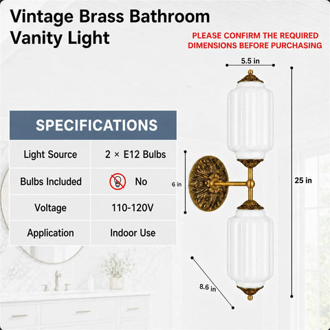 govahb 2-Light Hardwired Wall Sconces, Vintage Wall Sconce Milk Glass with brass finish and ribbed glass shade