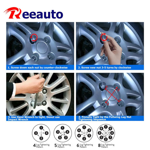 Installation steps of 12x1.5 Lug Nuts 20 Pack Chrome Closed End Mag Style for Toyota and Lexus models with torque pattern guide.