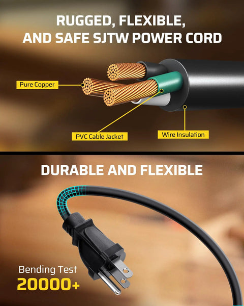 Cross-section of Heavy Duty Cord Reel With Four Outlets And Two USB Ports, 25-Foot Retractable Extension Cord showing copper wiring.