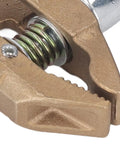 Close-up of Brass Grounding Welding Clamp With Rubber Sleeve, 800A Capacity, 32mm Jaw, showing brass jaw detail