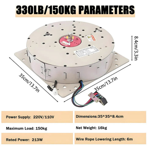 Heavy Duty Electric Chandelier Hoist Lifter System With Remote 330 Lbs Capacity 35cm diameter steel design for maintenance.