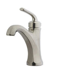 Arterra Single Control Bathroom Faucet, 4 Inch Centerset, Brushed Nickel Finish, Pforever Seal With Ceramic Disc Valve, side view.