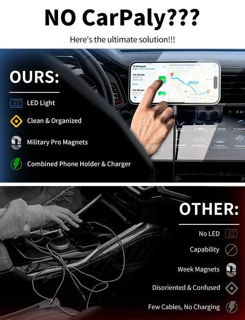 3 In 1 Wireless Car Mount Charger With RGB LED Handsfree Magnetic Phone Holder versus a cluttered car.