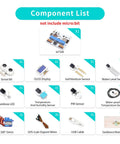 Hands-On Microbit Smart Agriculture Kit With IoT Sensor Suite component list, including DS18B20, soil moisture, and PIR sensors.