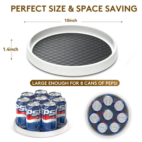 Lazy Susan Turntable Organizer 10 Inch 360 Degree Rotating Tray for Kitchen Cabinets holding 8 cans of Pepsi