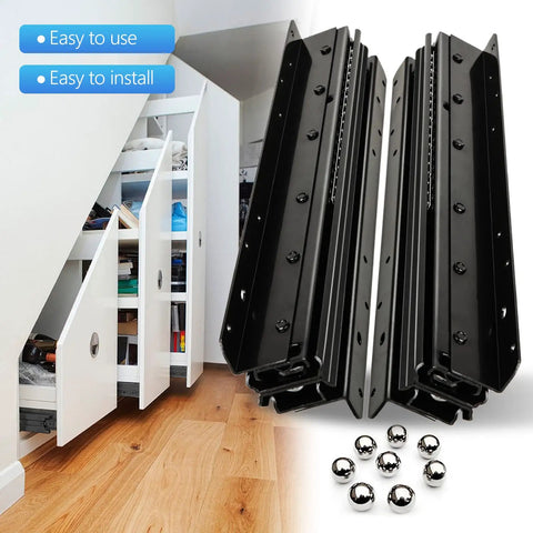 1 Pair 16 Inch Undermount Full Extension Drawer Slides Heavy Duty Bottom Mount Hidden Slides, 260 Lb Load Capacity, Thick Steel Construction, Sturdy Cabinet Glides For Closets, Cabinets, And Stair Storage in black steel