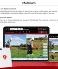 Gen2 Portable Golf Launch Monitor and Simulator with mobile device screens showing multicam video and data integration
