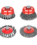 Heavy Hitter Wire Wheel Brush Set Features Four Tough Twisted Knotted And Crimped Steel Cups for 4.5 Angle Grinders