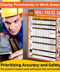 Magnetic 8.5X11 Drill Press Speed Chart Handy Go To RPM Reference For Drill Bits wall-mounted near worker in shop environment.