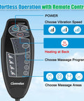 Remote control for Portable Back Massager With Heat And Vibration, showing speed, program, and area options for pain relief.