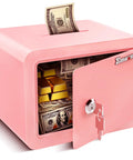 Pink Mini Safe For Kids And Home Portable Lock Box With Key For Money Cash Documents Dorm Room Safe 0.23 Cubic Feet