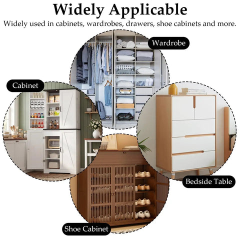 Wardrobe, cabinet, shoe cabinet, and bedside table showing use of 10 Pack Magnetic Baby Safety Cabinet Locks For Cabinets And Drawers.