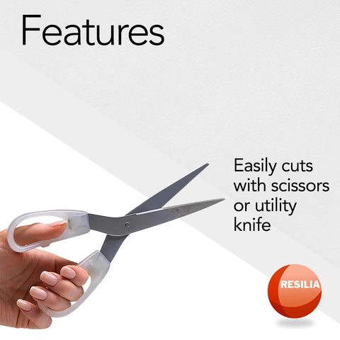 Scissors cutting Clear Heavy Duty Floor Protector Mat For Hardwood Tile Or Laminate Floors With American Modern Pattern 27 Inch By 25 Foot Waterproof Roll Non Slip Backing Keeps Spills Scratches And Dirt Off Desks Tables And More