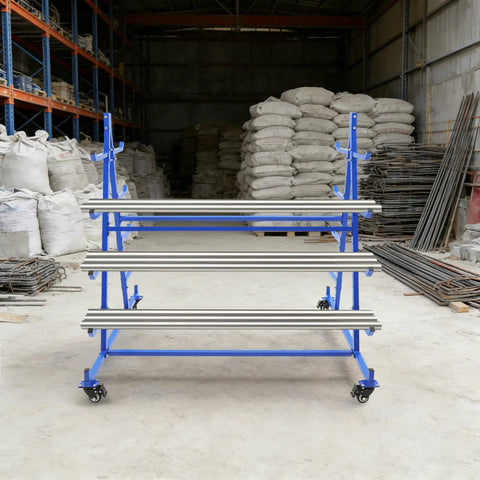 Built Tough Double Sided Storage Rack With Wheels Heavy Duty 5 Tier Rolling Cart 500 Pounds Capacity Blue Steel Frame in warehouse