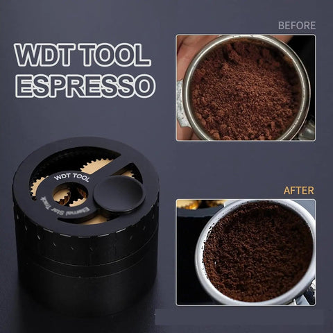Game Changing Wdt Espresso Distribution Tool With Ten Precision Stainless Steel Needles Tailored For 51mm 53mm 54mm And 58mm Portafilters to break up clumps before and after.