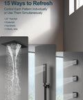 GRANDJOY 20" LED Shower System with Handheld Spray, Matte Black, featuring dual showerheads and body jets.
