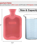 Premium Classic Rubber Hot Water Bottle Red next to a 1700ml measuring jug showing size and capacity.