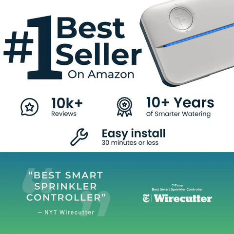 WiFi Smart Sprinkler Controller Ditch The Dial With 8 Zone Irrigation accolades and partial product view on Amazon