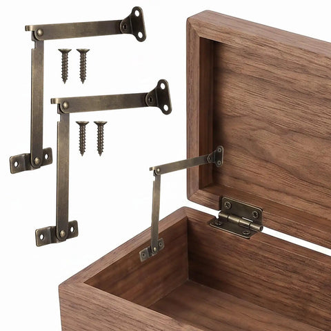 2 Pack Lid Support Hinges Antique Bronze Folding For Wooden Boxes Jewelry Cases Display Furniture Cabinets Cupboards Includes 10 Mounting Screws Rust Resistant Iron 7.6 Inch Extend When Open And 4.3 Inch Closed Built Tough