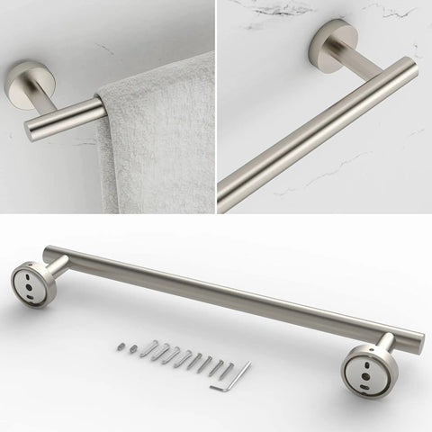 Six Piece No Fuss Bathroom Hardware Set with 16 Inch Towel Bar, Brushed Stainless Steel, Rustproof, Easy Install for Humid Bathrooms