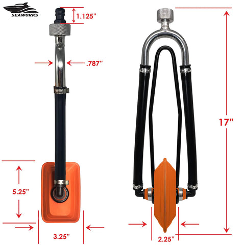Heavy Duty Steel Boat Motor Flusher With Dual Flow Muff Style Five Eighths Inch Garden Hose Connection dimensions shown