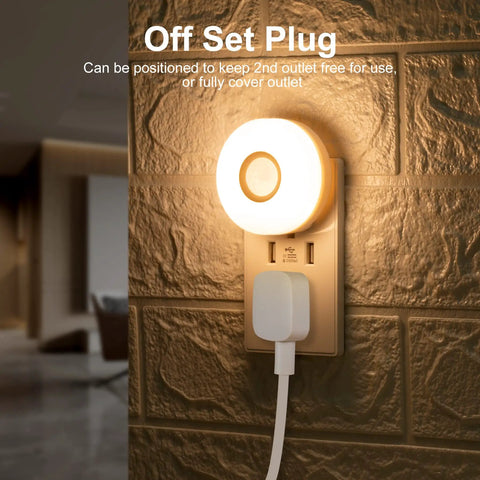 Motion Activated Plug In Night Light With Warm White LED 200 Lumen Ultra Bright Wall Nightlight plugged in in hallway