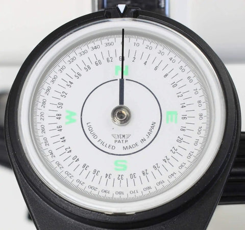 Close-up of compass on Astronomical Telescope Polarmeter Accessory Gear for Precise Polar Alignment and Astro Photography.
