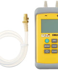 EM201B Dual Input Differential Manometer With 40 Inch Water Gauge Beefy Metal Fittings Auto Power Off Data Hold Backlit Display Min Max Tracking And Scales For Pascal Pa KPa Mbar And PSI, with hose