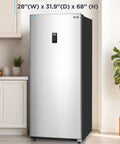 Big Boy 17 Cu Ft Convertible Freezer And Refrigerator, garage ready upright cooler in stainless finish, dimensions 28"W x 31.9"D x 68"H.