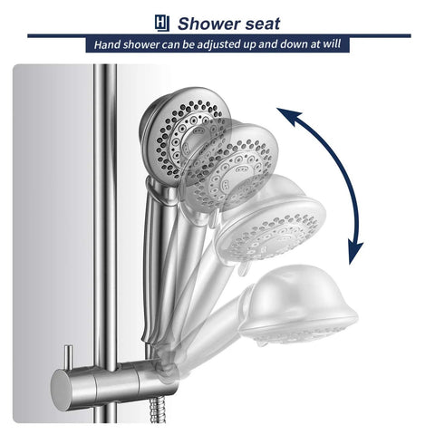 High Pressure Shower Head With Handheld Combo In Brushed Nickel 5 Settings on adjustable stainless steel slide bar