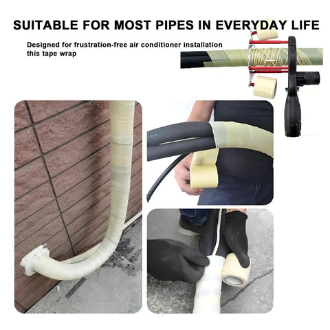 Top Rated Automatic Tube Wrapping Machine For Air Conditioning Ducts And Copper Piping in use on various pipes for insulation.
