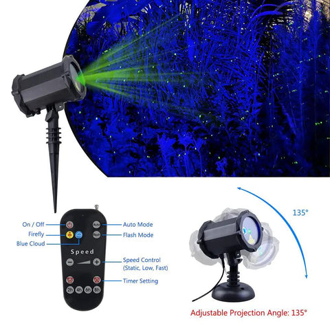 Firefly Garden Lights Star Projector with yellow green laser fireflies and blue nebula cloud, remote control and adjustable projection angle