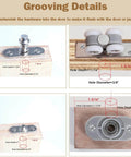 Grooving details of Bifold Door Hardware Kits showing hole depth, diameter, and installation; includes pivot, wheel, and track components.