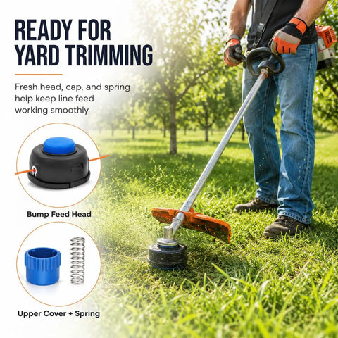 Heavy Duty T25 Tap Feed Trimmer Head Repair Kit For Husqvarna 326RX Bike Handle Brush Cutter With Blue Bump Knob And Spring Replacement Parts Fits OEM Numbers To Get Your Gear Running Smooth Again Fast, bump feed head