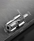 Spiral Tube Threader Kit For Water Pipes Internal Threading Tool with detailed dimensions on a dark surface.