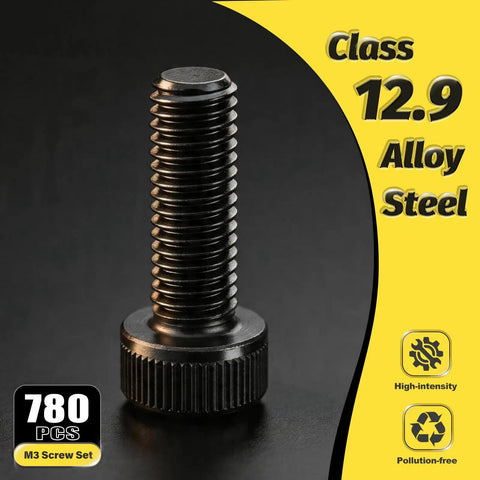 780 Piece M3 Screws Kit With Hex Socket Head Cap Screws Optimized Size Distribution 12 9 Class Alloy Steel Black Zinc Plated M3 Bolts