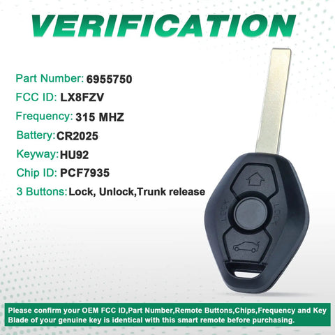 315 433MHz Adjustable ID44 Chip EWS System Remote Key Fob With 3 Buttons For BMW listing key specifications.