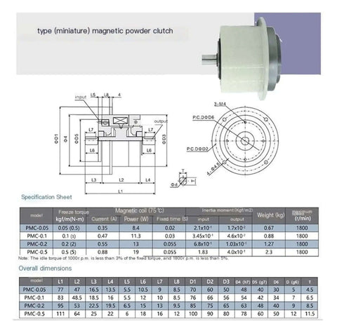 Beefy 24V Magnetic Powder Clutch And Brake For Tension Control diagram specifications size chart