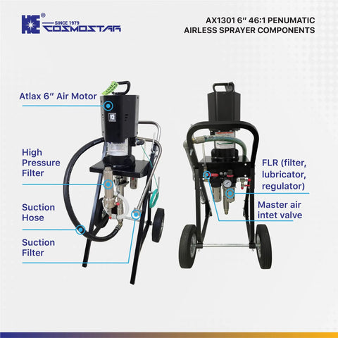 Straight Up Heavy Duty Pneumatic Airless Sprayer With 4600 Psi Max Pressure Delivering Badass Performance For Paint Projects Protective Coatings Waterproof Sealing Rust Prevention Plus Complete Gun Tip Hose Bundle On Rollin Cart