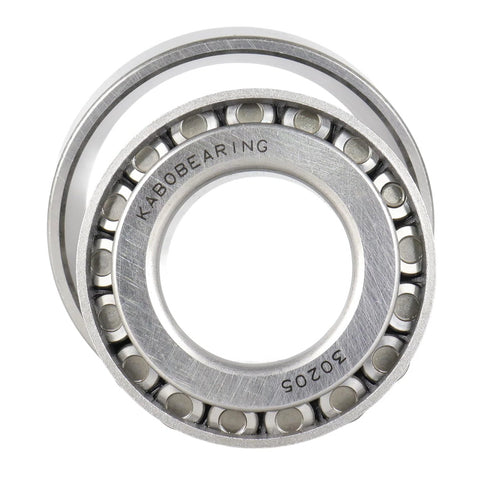 KABOBEARING 30205 wheel hub bearing, front view; silver metal with visible steel balls