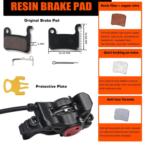 MTB Hydraulic Disc Brake Set With Aluminum Lever Dual Piston Calipers brake pad components and measurements