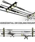 Wall Mount Fishing Rod Rack For Garage And Shop, No Fuss Install Horizontal Or Ceiling Mount holding fishing rods