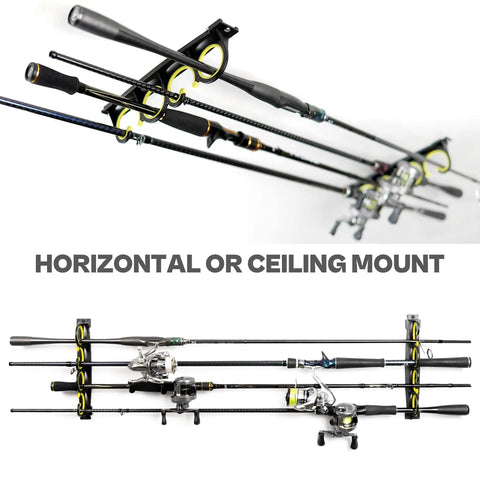 Wall Mount Fishing Rod Rack For Garage And Shop, No Fuss Install Horizontal Or Ceiling Mount holding fishing rods