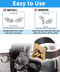 Professional Grade Heavy Duty 2 Inch C Cutter Drain Cleaner Tool shown being attached to a cable machine, highlighting installation steps.